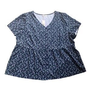 NWT-AGNES ORLINDA-WOMENS SIZE 2X-NAVY BLUE WITH LILAC FLOWERSTOP